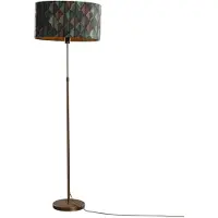 QAZQA Golvlampa brons med oval sammetskärm bladmönster 50 cm - Parte