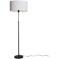 QAZQA Golvlampa svart med oval linneskärm vit 50 cm - Parte