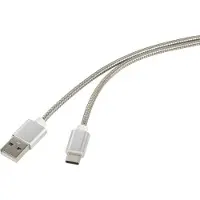 Renkforce USB-kabel USB 2.0 USB-A kontakt, USB-C-kontakt 0.50 m Silver Kabelmantling av rostfritt stål RF-4888674