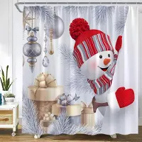 Your Warm Home Jul duschdraperier Rolig snögubbe gran gren present julkula nyår semester tyg hem badrum dekoration bad gardin set 60x70in-150x180cm