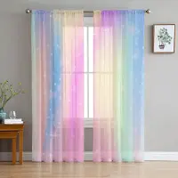 Yiran Furniture Rainbow Starlight Dream Chiffong Skira Gardiner för Vardagsrum Sovrum Heminredning Fönster Voiles Tyll Draperier Gardin W135 x H115cm x1&Rod Pocket white