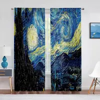 Yiran Furniture Starry Night Voile Gardin Tryckt Van Gogh Stars Art Dekorativ Chiffong Tyll Gardiner för vardagsrum Sovrum Köksinredning 100W130H(CM)40x51in&Grommet Top