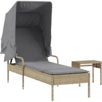 vidaXL Solsäng med tak beige konstrotting