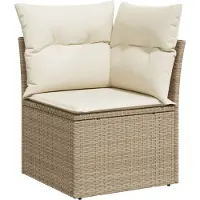 vidaXL Soffa hörnsektion för trädgården med dynor beige konstrotting