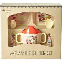 Rice Middagsset - Melamin - 4 st. - Wildlife Tryck - Rosa - - One Size - Middagsset