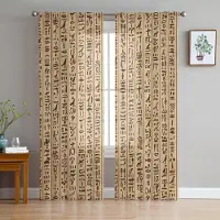 Household supplies MH Forntida Egypten Hieroglyfer Retro Stil Skira Gardiner för Vardagsrumsdekoration Fönstergardiner Kök Tyll Voile Gardiner W135 x H115cm x1 beige