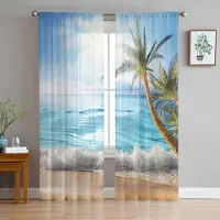 A Family Of Home Textiles Skira Gardiner Till Vardagsrum Strand The Sea Coconut Tree Barnsovrum Balkong Stora Gardiner Kök Matsal Gardiner 135W x 137H(cm)