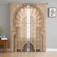 Yiran Furniture Marockanska dörrtullgardiner för vardagsrum Tryckt skir voilegardin för sovrum Fönsterskärmning Draperier Persienner Heminredning W135 x H137cm x1&Rod Pocket