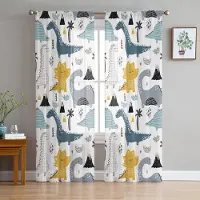 Household supplies MH Söta Tecknade Dinosaurie Kawaii Skira Gardiner för Vardagsrumsdekoration Fönstergardiner för Kök Tyll Voile Organza Gardiner W135 x H115cm x1