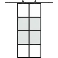 vidaXL Skjutdörr med beslagssats svart 90x205 cm härdat glas
