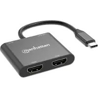 Manhattan USB 2.0 Adapter [1x USB-C hane - 4x HDMI hona, USB 2.0 A hona, USB-C hona (Power Delivery) ] 15 cm 4K UHD, Tillämplig kontakt på båda sidor, med