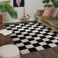 FRAAI Rutig matta | Blox svart hos Volero | 120x170 cm | Bomull | Block | Rektangulär | Låg lugg