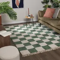 FRAAI Rutig matta | Blox Fringe grön hos Volero | 200x290 cm | Bomull | Block | Rektangulär | Låg lugg