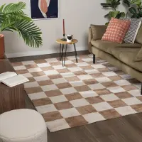 FRAAI Rutig matta | Blox beige hos Volero | 120x170 cm | Bomull | Block | Rektangulär | Låg lugg