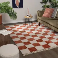 FRAAI Rutig matta | Blox Fringe terrakotta hos Volero | 160x230 cm | Bomull | Block | Rektangulär | Låg lugg