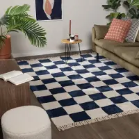 FRAAI Rutig matta | Blox Fringe blå hos Volero | 160x230 cm | Bomull | Block | Rektangulär | Låg lugg