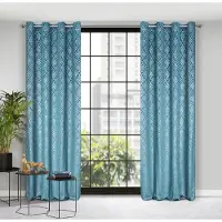 Eurofirany mjuk sammetsgardin ARETA boho-mönster / 200 g/m² / 140x250 / ljusblå
