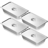 Vevor 4-pack hotellpannor, fullstor ångpanna med lock som motverkar sylt, 0,8 mm tjock ångpanna i rostfritt stål, 4 tum djup kommersiell bordsform, förvaringsform för catering, för industri och vetens