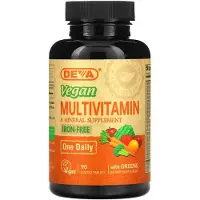 Deva , Vegan Multivitamin & Mineraltillskott med Grönt, Järn Fritt, 90 Belagda Tabletter