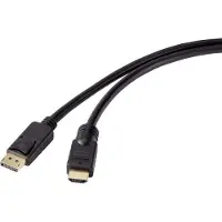 Renkforce DisplayPort / HDMI Adapterkabel DisplayPort-kontakt, HDMI-A-kontakt 10.00 m Svart RF-4581870 med ferritkärna DisplayPort-kabel