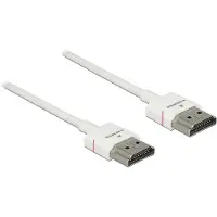 DeLOCK HDMI Anslutningskabel HDMI-A-kontakt 2 m Vit 85137 guldpläterad kontakt, 4K UHD, tvinnad , trefaldigt skärmad HDMI-kabel
