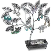 Relaxdays Smyckeställ, med förvaring, örhängeshängare för 68 par, järn, HLP 31x31x8,5 cm, svart/silver. silver, svart