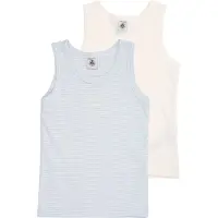 Petit Bateau Linne - 2-pack - Vit/Blå - - 10 år (140) - Linne