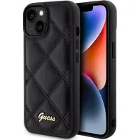 GUESS Quiltat metallfodral med logotyp för iPhone 15 - svart