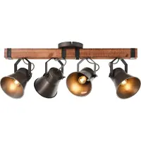 Brilliant Takspotlight Decca, längd 78 cm, svart/trä, 4-ljus. dimbar, Mörkt trä, Vardagsrum / matsal, Trä, Vintage, Spotlight