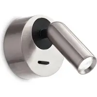 Ideal Lux LED-väggspotlight Bean, Ø 7 cm, nickelfärgad metall Bean, Aluminium / grå / zink, Vardagsrum / matsal, Metall, Modern, LED-taklampa