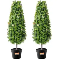 Vevor Konstgjord buxbom Topiary-träd, 91 cm högt (2 stycken), Konstgjorda topiaryträd, Grön konstväxt med extra blad och kruka och liten dekoration, UV-klassad grönska för heminredning inomhus/utomhus