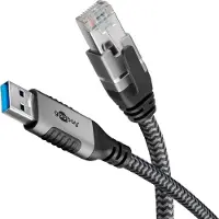 Goobay 70499, USB A, RJ-45, 3 m, Svart, Silver