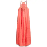 Superdry för kvinnor. W8011672A Lång strandklänning med halterneck i korall (L), Casual, Viskos, Ärmlös / Hängselbyxor