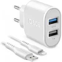 SBS Reiselader 10W MFi Charger 2xUSB+Lightning-Cable 1m weiß