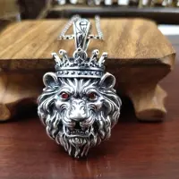 YIRAN Jewelry Nytt Real Solid S925 Silver Smycken Punk Personlighet Dominerande Lejonhuvud Snygg Man Hänge gray