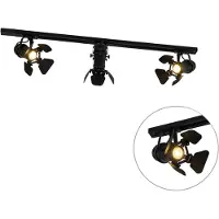 QAZQA Modernt skensystem med 3 spotlights svart 1-fas - Iconic Movie