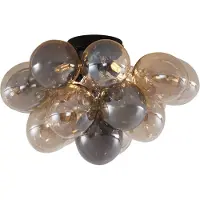 QAZQA Design taklampa svart med bärnstensfärgat och rökfärgat glas 4-ljus - Uvas