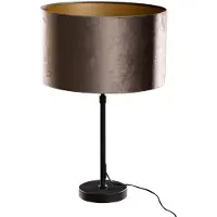 QAZQA Bordslampa svart med sammetsskärm brun 35 cm - Parte