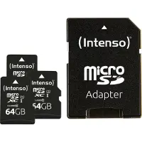 Intenso Premium 3er Pack (3 x 64 GB) microSDXC-Kort 64 GB Class 10 UHS-I inkl. SD-adapter
