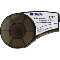Brady M21-250-430-WT-CL polyestertejp | vit text - transparent tejp | 6,35mm x 6,4m (original)