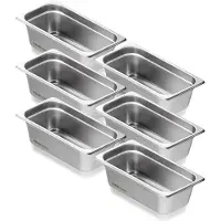 Vevor 6-pack hotellpannor, 1/3 storlek anti-jam ångpanna, 0,8 mm tjock rostfri stål restaurang ångbordspanna, 4-tums djup kommersiell bordspanna, cateringförvaringspanna för mat, för industri och vete