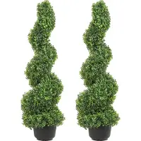 Vevor konstgjorda topiaries buxbomsträd, 4 fot höga (2 stycken) faux topiary växt utomhus, året runt grön feaux planta med utbytbara löv för dekorativ inomhus/utomhus/trädgård