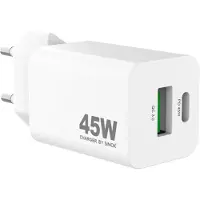 Sinox PRO väggladdare USB-A+USB-C PD 45W. Vit, inomhus, AC, 20 V, Vit