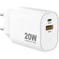 Sinox PRO 230V USB-A + USB-C-laddare 20W. Vit