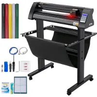 Vevor vinylskärare, 870 mm vinylplotter, LED-skärmplotter, halvautomatisk inbyggd optisk öga för noggrann styrning, kompatibel med SignMaster-programvara för Windows-system med stativ