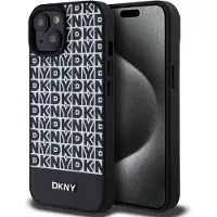 DKNY läderfodral med tryckt mönster och metallogo MagSafe-fodral för iPhone 15/14/13 - Svart