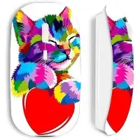 MANIACASE Souris sans fil blanche chat couleur sur coeur