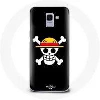 MANIACASE Coque pour Samsung Galaxy A8 2018 One Piece Manga Tete de Mort Fond Noir