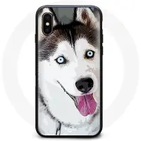 MANIACASE Coque Iphone XS max Husky Noir Blanc Yeux bleu