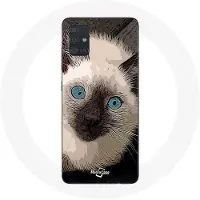 MANIACASE Coque pour Samsung Galaxy A51 5G Chat Siamois Noir et blanc aux Yeux Bleus